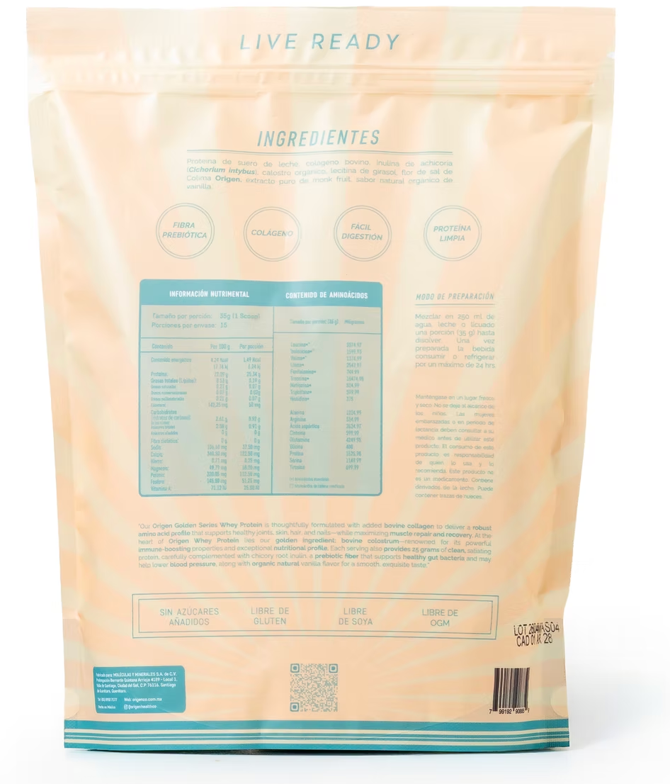 ORIGEN-525g Whey Golden Series Vainilla + Colágeno