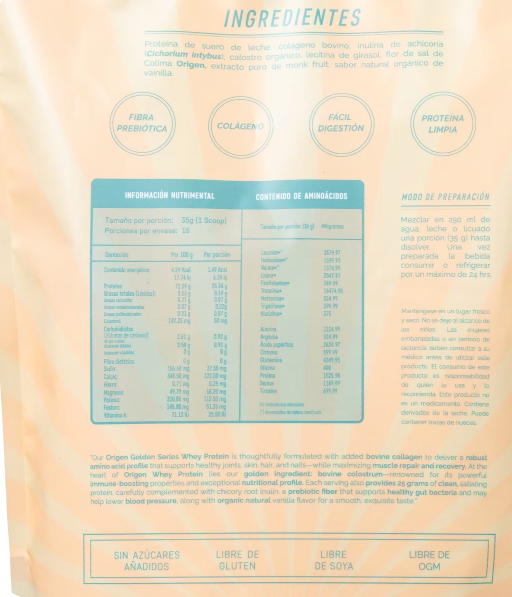 ORIGEN-525g Whey Golden Series Vainilla + Colágeno