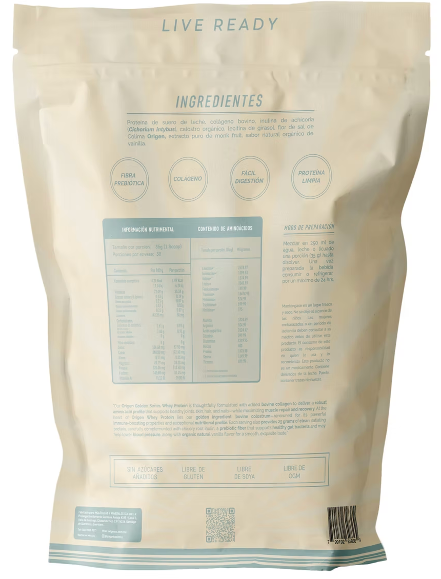 ORIGEN 1kg Whey Golden Series Vainilla + Colágeno